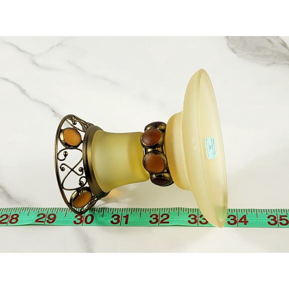 PartyLite Paris Retro Taper Candle Holder Yellow Frosted 3 3/4" Amber Jewel 80's - Picture 15 of 16